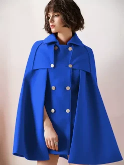 Women Burgundy Wool Blend Poncho Oversized Cape Coat Winter Outerwear 2026