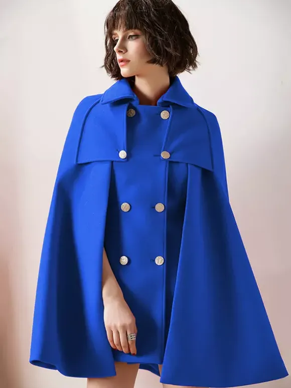 Women Burgundy Wool Blend Poncho Oversized Cape Coat Winter Outerwear 2026