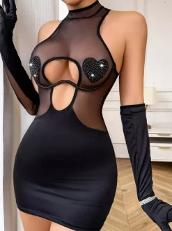 Women Chemise Black Lace Up Leopard Print Backless Lingerie 3-Piece Sets