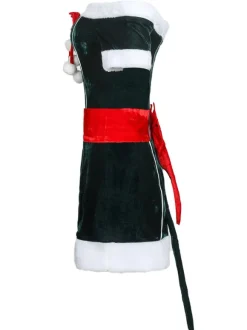 Women Christmas Costume Full Set Tunic Dress Deep Green Polyester Fiber Sash Dress Gloves Polyester Color Block Christmas Holidays Costumes