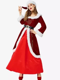 Women Christmas Dress Furry Gilding Tunic Red Christmas Holidays Costumes
