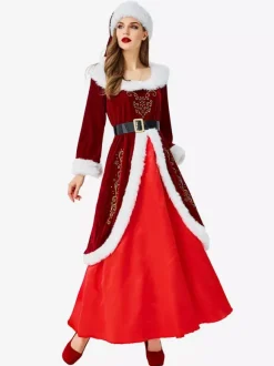 Women Christmas Dress Furry Gilding Tunic Red Christmas Holidays Costumes