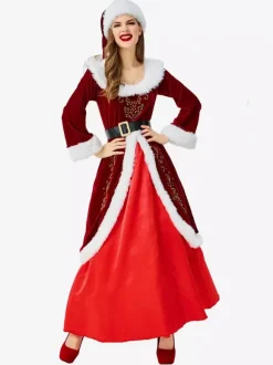 Women Christmas Dress Furry Gilding Tunic Red Christmas Holidays Costumes
