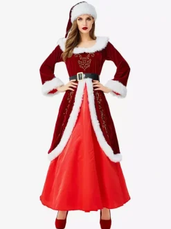 Women Christmas Dress Furry Gilding Tunic Red Christmas Holidays Costumes