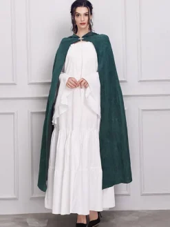 Women Christmas Ponchos Dark Green Cloak Polyester Christmas Holidays Costumes