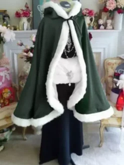 Women Christmas Red Cloak Polyester Christmas Vintage Holidays Costumes