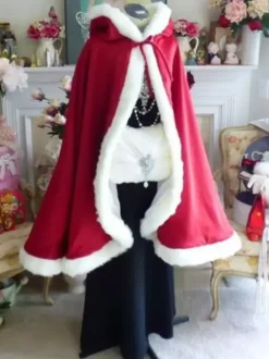 Women Christmas Red Cloak Polyester Christmas Vintage Holidays Costumes