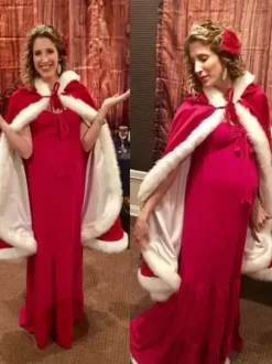 Women Christmas Red Cloak Polyester Christmas Vintage Holidays Costumes