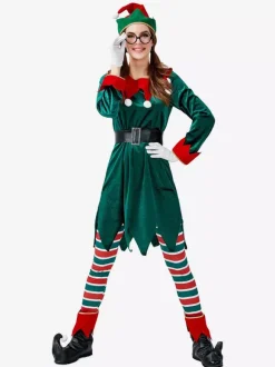 Women Christmas Set Christmas Elf Green Holidays Costumes