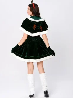 Women Christmas Set Red Furry Skater Dress Christmas Holidays Costumes