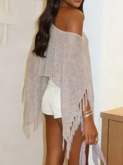 Women Cover Ups Pink Fringe Polyester Summer Sexy Bathing Suits