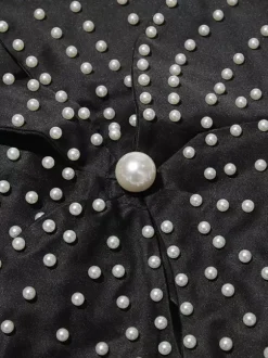Women Crop Top Black Backless Flowers Pearls Halter Sleeveless Chic Tops