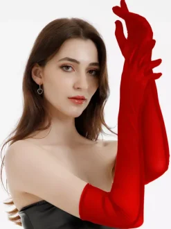 Women Dating Black Satin Evening Party Dance Elbow Length Opera Gloves