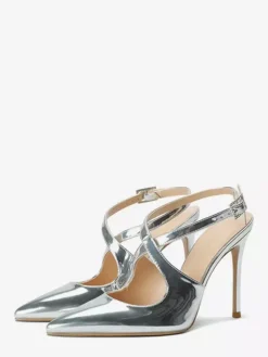 Women High Heels Pointed Toe Criss Corss Slingback Pumps