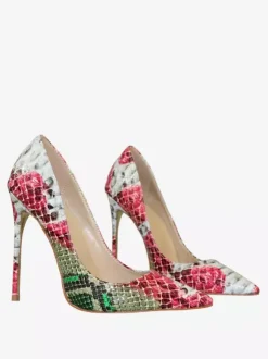 Women High Heels Snake Pattern Pointy Toe Slip On Pumps