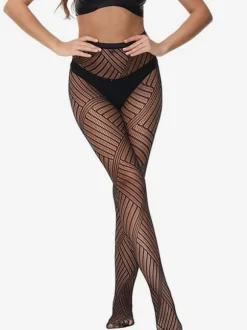 Women Hosiery Black Geometric Lingerie