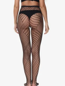 Women Hosiery Black Geometric Lingerie