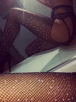Women Hosiery Lingerie Red Nylon Sexy Rhinestones