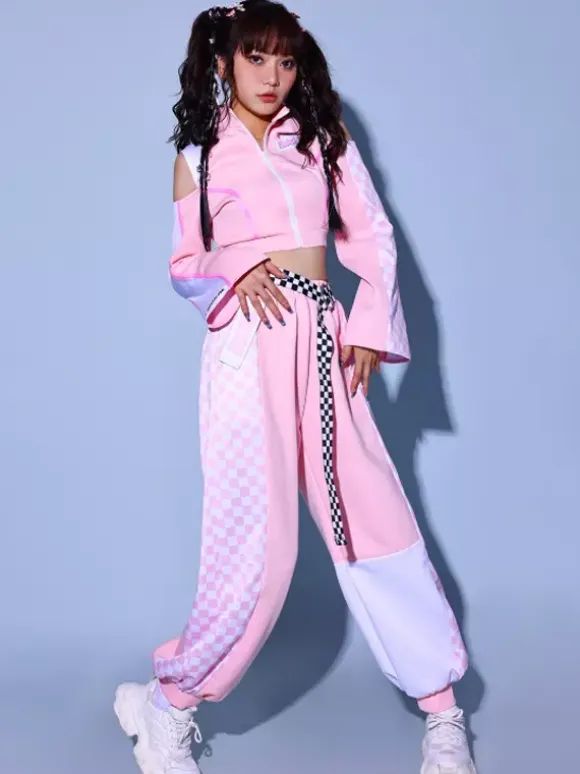Women Jazz Dance Clothes 2-Piece Pink Outfits Hip Hop Costumes