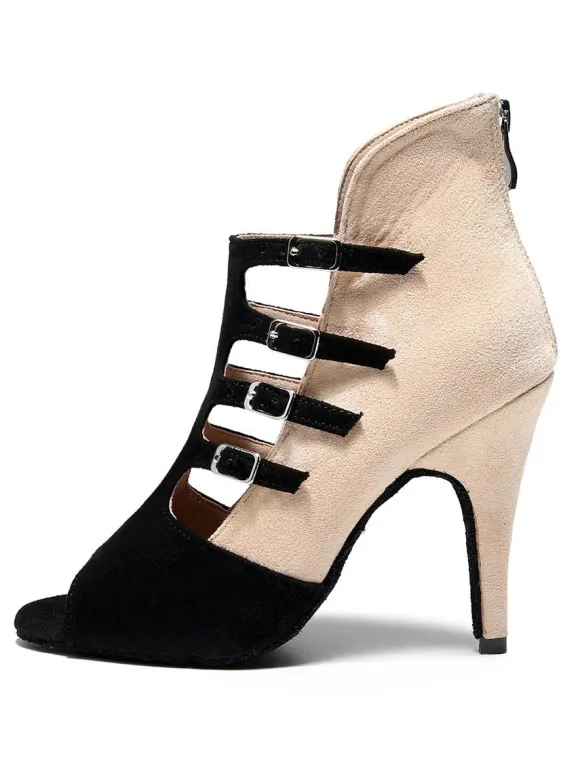 Women Lace Up Mesh Summer Boots Stilettos Black