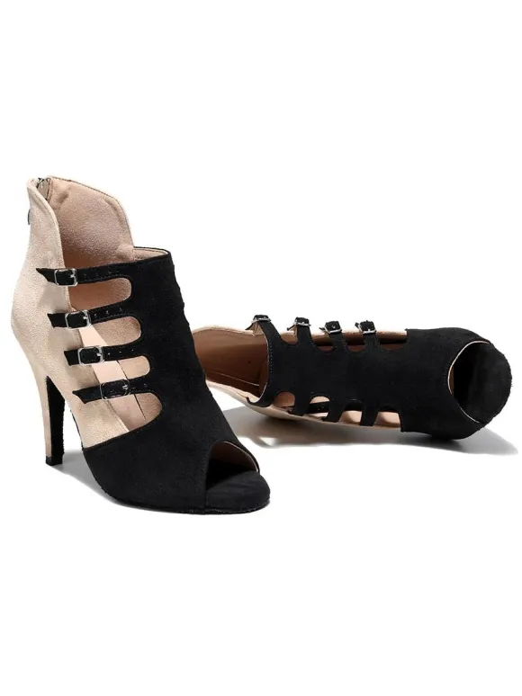 Women Lace Up Mesh Summer Boots Stilettos Black