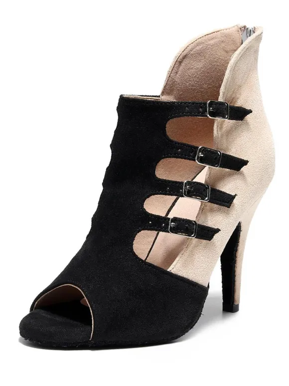 Women Lace Up Mesh Summer Boots Stilettos Black