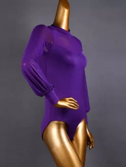 Women Latin Ballroom Dance Jumpsuits Long-sleeved Gauze Net Blouse Ballroom Flamenco Dance Practice Bodysuit