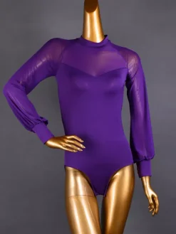 Women Latin Ballroom Dance Jumpsuits Long-sleeved Gauze Net Blouse Ballroom Flamenco Dance Practice Bodysuit