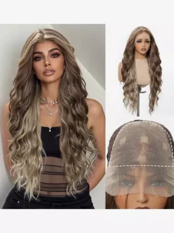 Women Long Wig Brownish Black Chic Synthetic Wigs