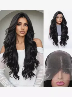Women Long Wig Brownish Black Chic Synthetic Wigs