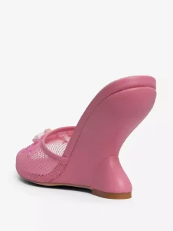 Women Mesh Wedge Heel Slippers Round Toe Flowers Backless Wedge Sandal Mules