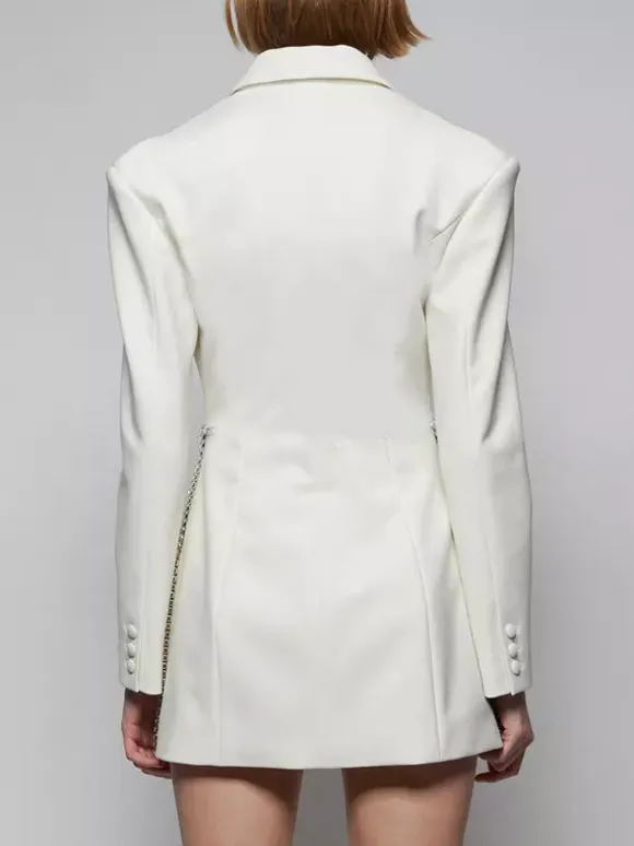 Women Notched Lapel Rhinestone Chain Cutout Mini Blazer Dress