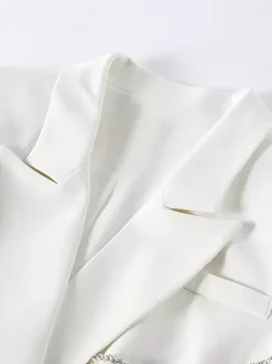 Women Notched Lapel Rhinestone Chain Cutout Mini Blazer Dress