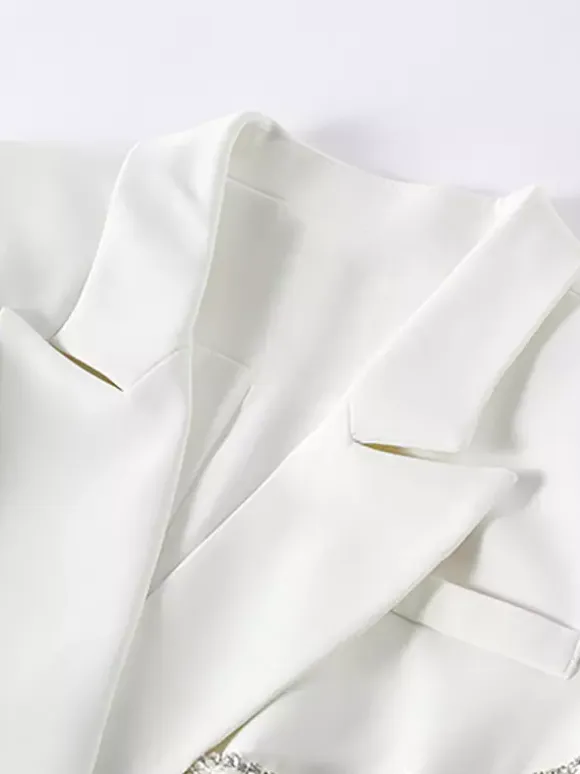 Women Notched Lapel Rhinestone Chain Cutout Mini Blazer Dress