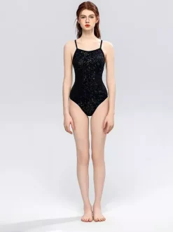 Women One Piece Swimsuits Black Silver Summer Sexy Swimwear