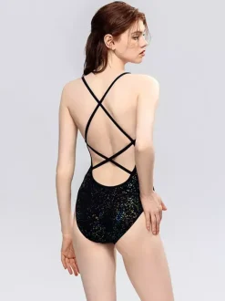 Women One Piece Swimsuits Black Silver Summer Sexy Swimwear