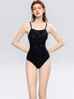 Women One Piece Swimsuits Black Silver Summer Sexy Swimwear