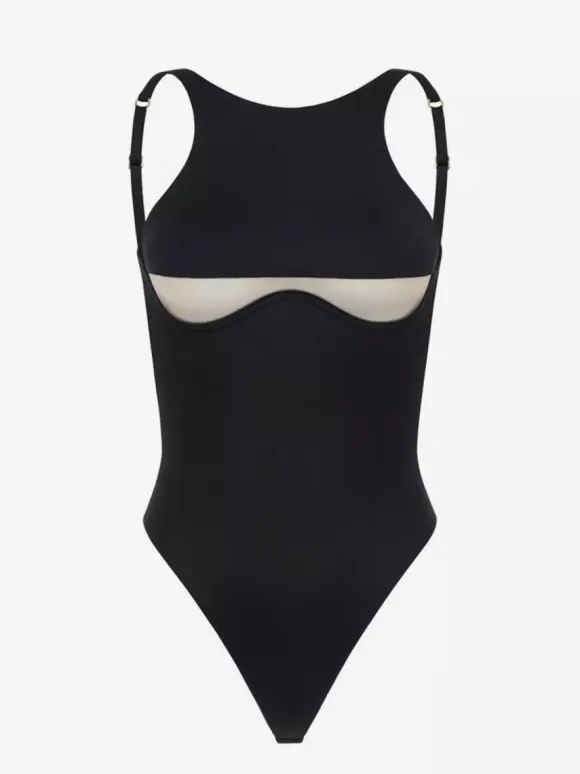 Women One Piece Swimsuits Black Jewel Neck Backless Summer Beach Swimwear