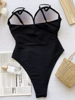 Women One Piece Swimsuits Yellow Cut Out Straps Neck Cross Front Summer Beach Bathing Suits