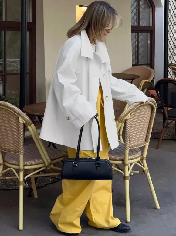 Women Oversized Lapel Double Breasted Mid Length Loose Trench Coat Jacket