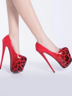 Women Platform Shoes High Heels Slivery Square Toe Leopard Print Sexy Shoes