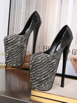 Women Platform Shoes High Heels Black Square Toe Sexy Shoes