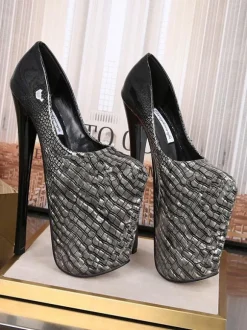 Women Platform Shoes High Heels Black Square Toe Sexy Shoes