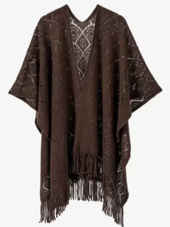 Women Poncho Designed Neckline Light Brown Poncho Cape