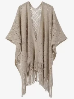 Women Poncho Designed Neckline Light Brown Poncho Cape