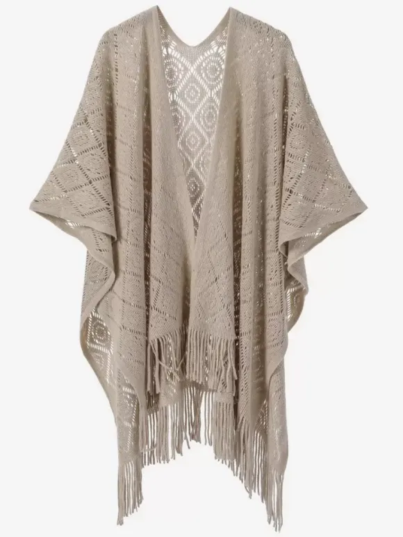 Women Poncho Designed Neckline Light Brown Poncho Cape