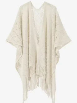 Women Poncho Designed Neckline Light Brown Poncho Cape