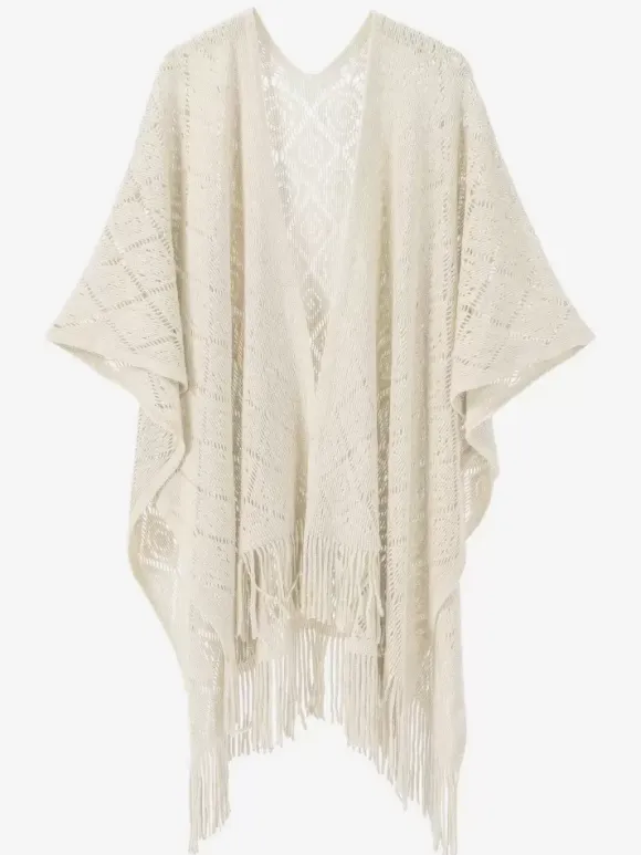 Women Poncho Designed Neckline Light Brown Poncho Cape