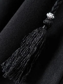 Women Poncho Hooded Black Poncho Oversized Tassels Cape