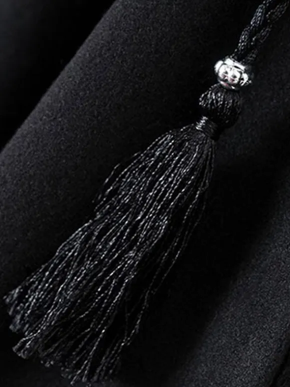 Women Poncho Hooded Black Poncho Oversized Tassels Cape